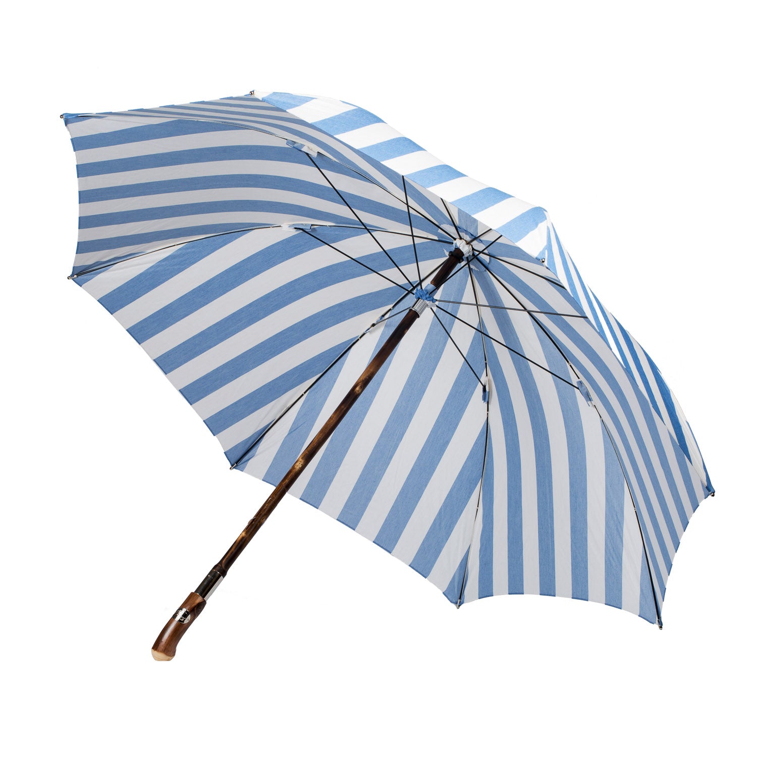 Striped Beach Umbrella "Picknick" with Handle made of Chestnut Root